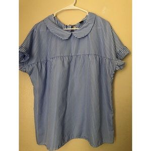 SHEIN White Blue Striped Top XL/XXL